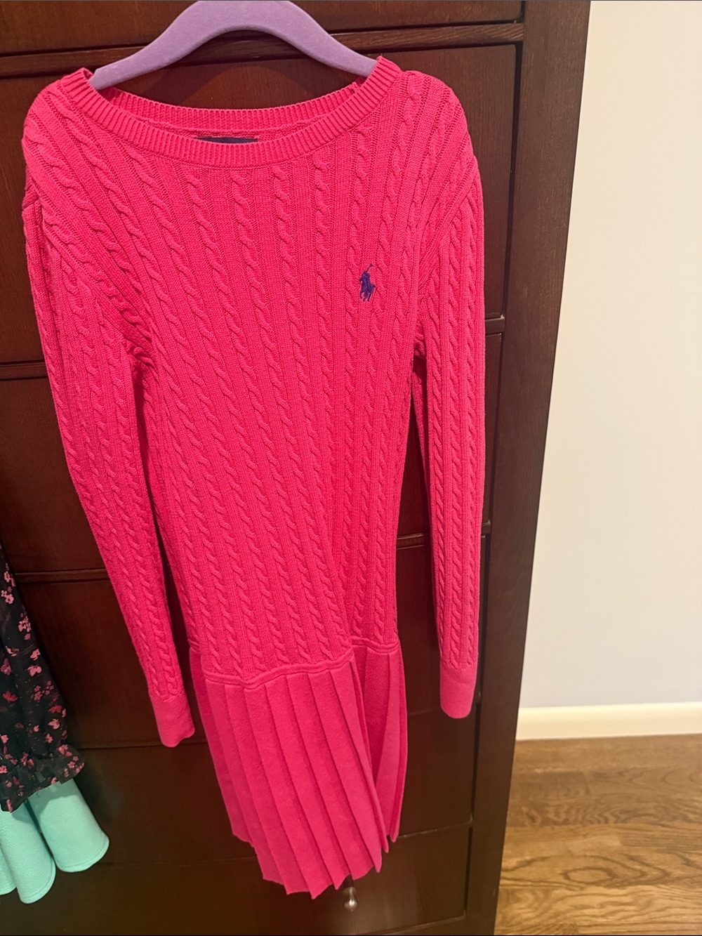 Ralph Lauren Hot Pink Cable-Knit Pleated-Hem Dress
